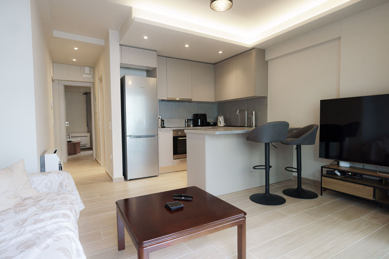 Φωτογράφιση Κουζίνα, Real estate φωτογράφιση, Σύγχρονη Κουζίνα, Σαλόνι, ενιαίος χώρος, Διαμέρισμα στην Καλλιθέα - Cinematic Luxe Studio